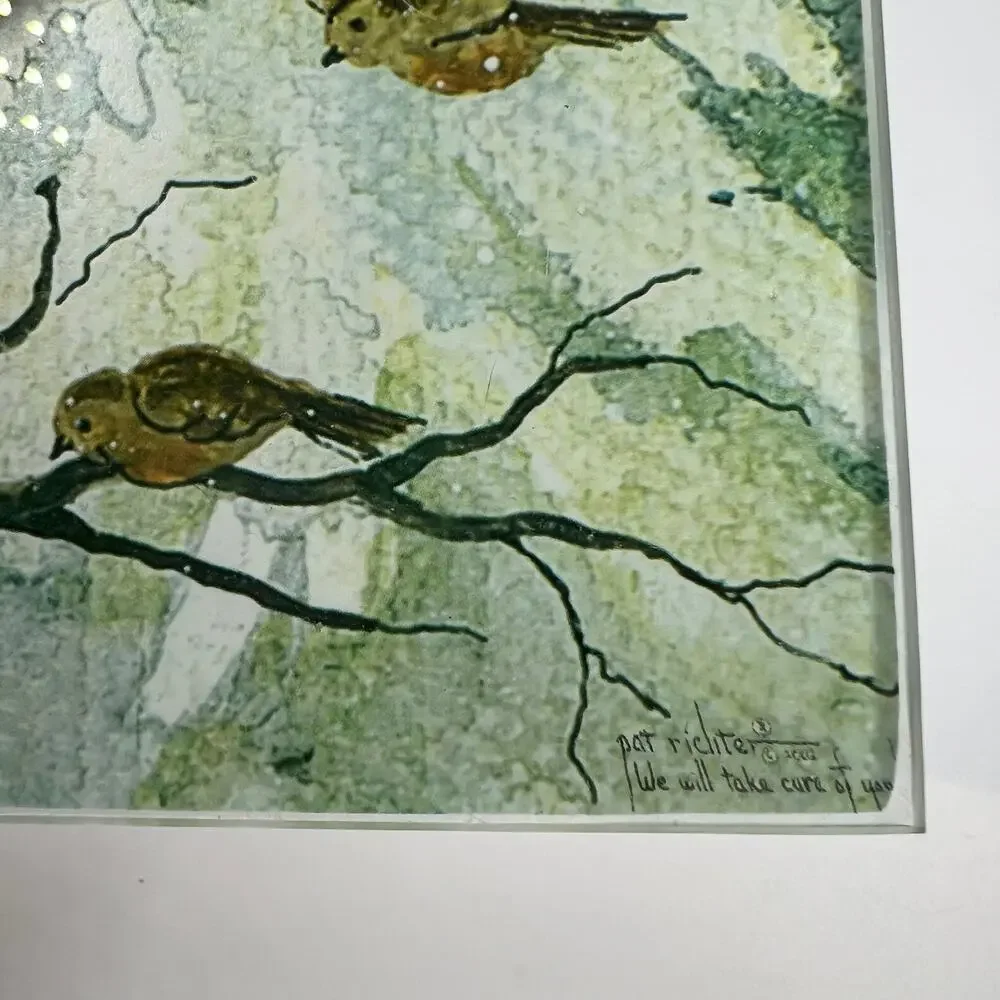 Vintage Pat Richter Winter Snowman Cardinal Print‎ Handmade Glass Coasters Set 4